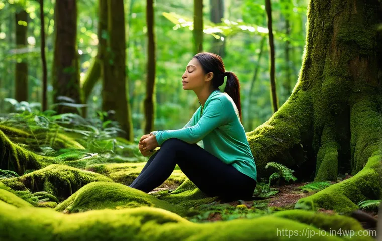 그린 운동 처방의 실천 사례와 배운 점 - **Prompt 1: Serene Forest Bathing for Detox**
    "A tranquil image of a person, gender-neutral, in ...