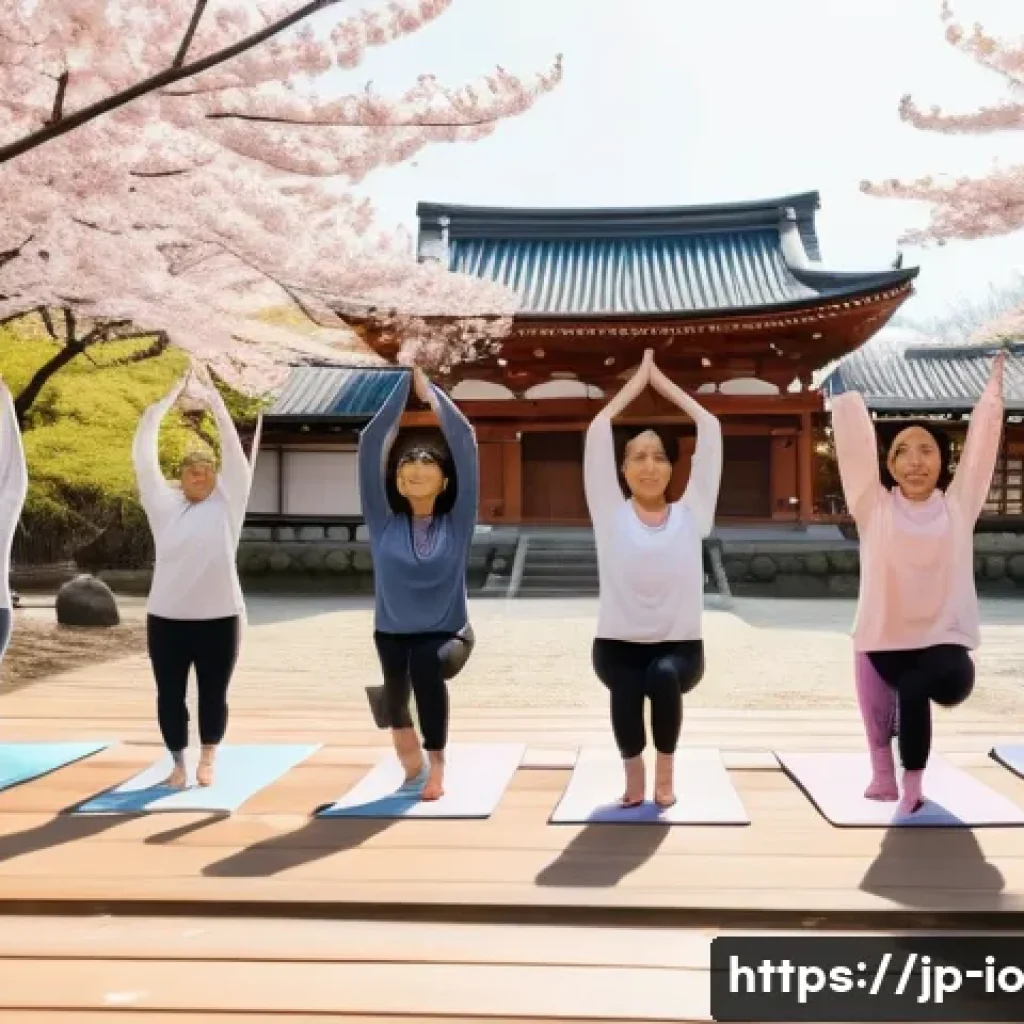그린 운동 처방을 위한 커뮤니티 참여 방법 - **A group of diverse women in their late 20s to mid 40s are participating in a beginner-friendly yog...