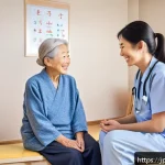 그린 운동 처방의 윤리적 고려사항 - A compassionate healthcare professional gently discussing exercise options with an elderly Japanese ...