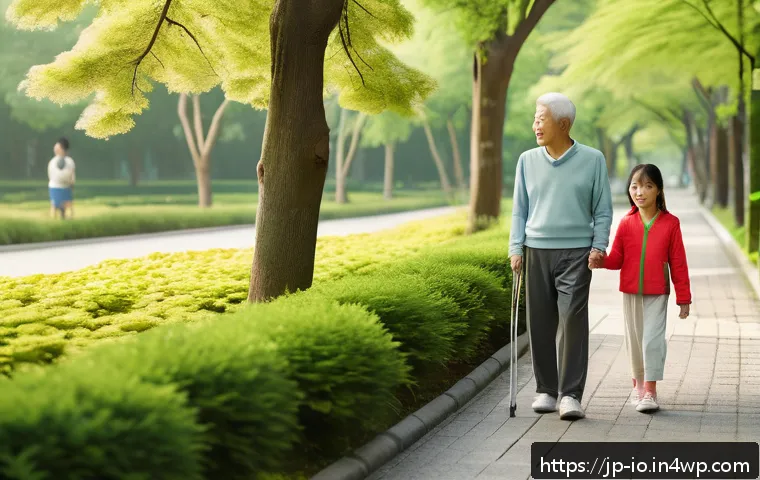 그린 운동 처방의 효과적인 피드백 시스템 구축 - A serene Japanese urban park scene in early morning light, featuring a diverse group of people walki...
